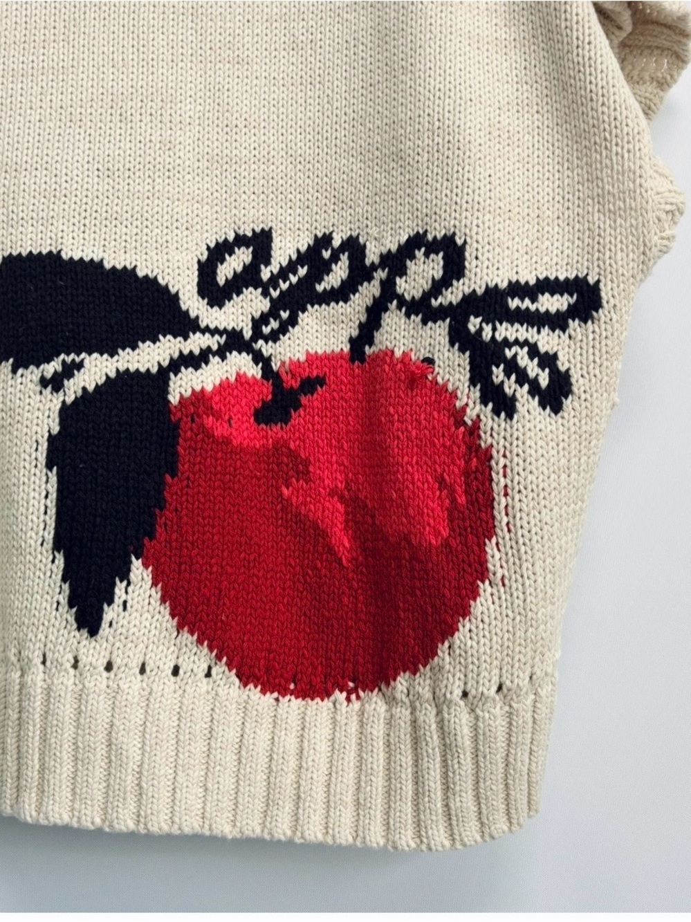 NWT Maeve Short-Sleeve Crew-Neck Apple Motif Graphic Sweater - Picture 6 of 12